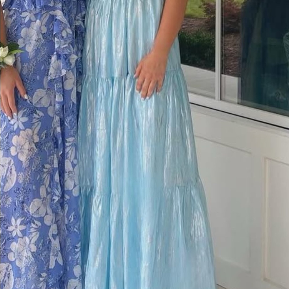 Aidan by Aidan Mattox Women's Blue Organza Tiered Cutout Maxi Dress Size 2 - Picture 6 of 6